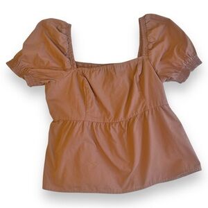 Abercrombie‎ & Fitch Puff Sleeve Peplum Crop Top in Blush Women's Large
